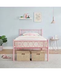 gaomon Metal Platform Bed Frame, Sweet Heart Headboard, Under Bed Storage, Girls/Boys Bedroom, No Box Spring
