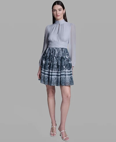 Bcbg Women's Long-Sleeve Mock Neck Dress