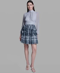 Bcbg Women's Long-Sleeve Mock Neck Dress