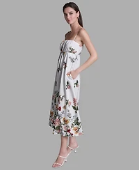 Bcbg Women's Floral Print Square Neck Midi Dress