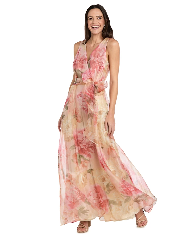R & M Richards Women's Printed V-Neck Maxi Dress
