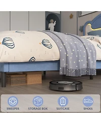 gaomon Led Upholstered Platform Bed, Princess Style, Fabric Headboard, Wood Slats,No Box Spring