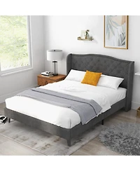 Sugift Upholstered Platform Bed Frame with Button Tufted Headboard