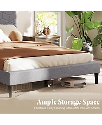 Sugift Modern Upholstered Platform Bed with Linen Headboard