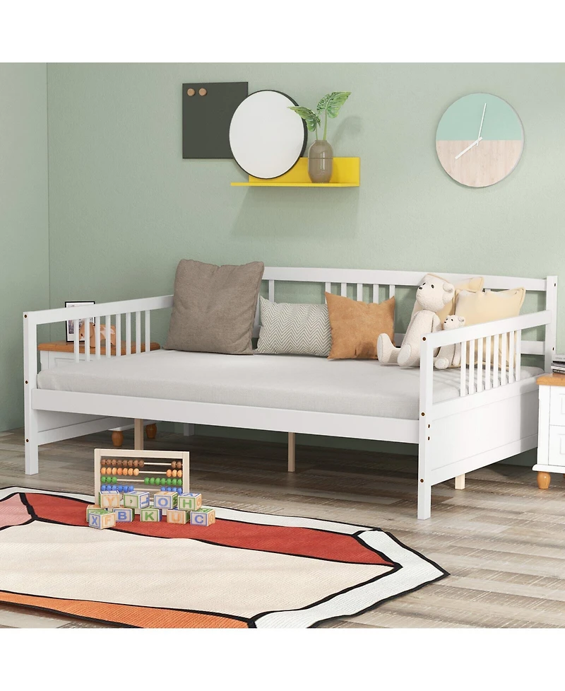 Sugift Wooden Daybed Frame with Guardrails