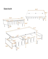 Rainsken Lift-Top Coffee Table, Multi-Functional Center Table with 2 Drawers, Foldable Top and Hidden Storage Compartment for Living Room