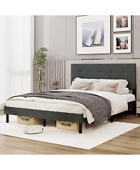 Sugift Upholstered Platform Bed Frame with Linen Fabric