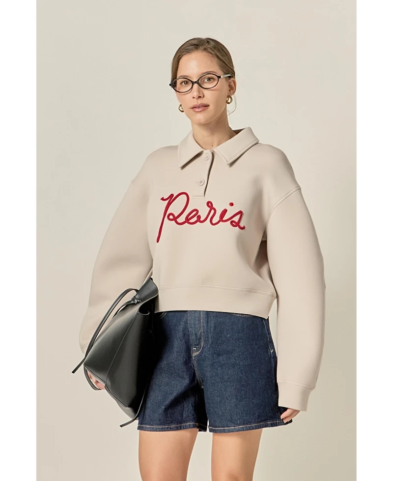 English Factory Women's Lettering Polo Scuba Top