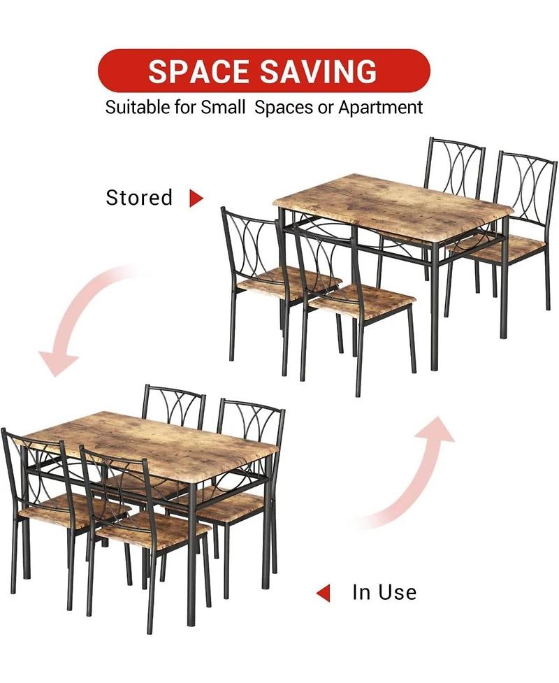 gaomon 5-Piece Space Saving Dining Table Set, Kitchen Table and Upholstered Chairs, Compact Dining Room Set for Apartment