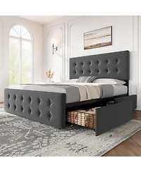 gaomon Queen Upholstered Platform Bed Frame with Adjustable Headboard, Storage Drawer, Heavy Duty, No Box Spring