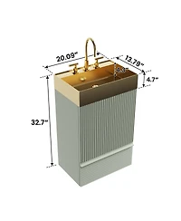 Thirtypeachy 20" Modern Fluted Vanity With Gold Metal Vessel Sink, 1 Drawer 1 Door Soft-Close, Anti-Tip Kd