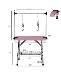 Aostirmotor 46" Pink Folding Pet Grooming Table with Stainless Steel Frame and Adjustable Arm