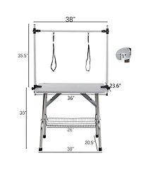 Aostirmotor 36" Silver Folding Pet Grooming Table with Stainless Steel Frame and Adjustable Arm