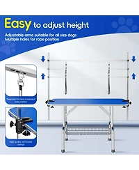 Aostirmotor 46" Blue Large Heavy Duty Pet Grooming Table for Dogs and Cats with Adjustable Arm