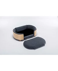 Aostirmotor Mid-Size Scandinavian Elevated Dog Bed with Solid Wood Legs and Velvet Cushion