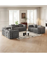 Streamdale Furniture 6-seater folding sofa bed with corduroy fabric, storage pockets & cushions