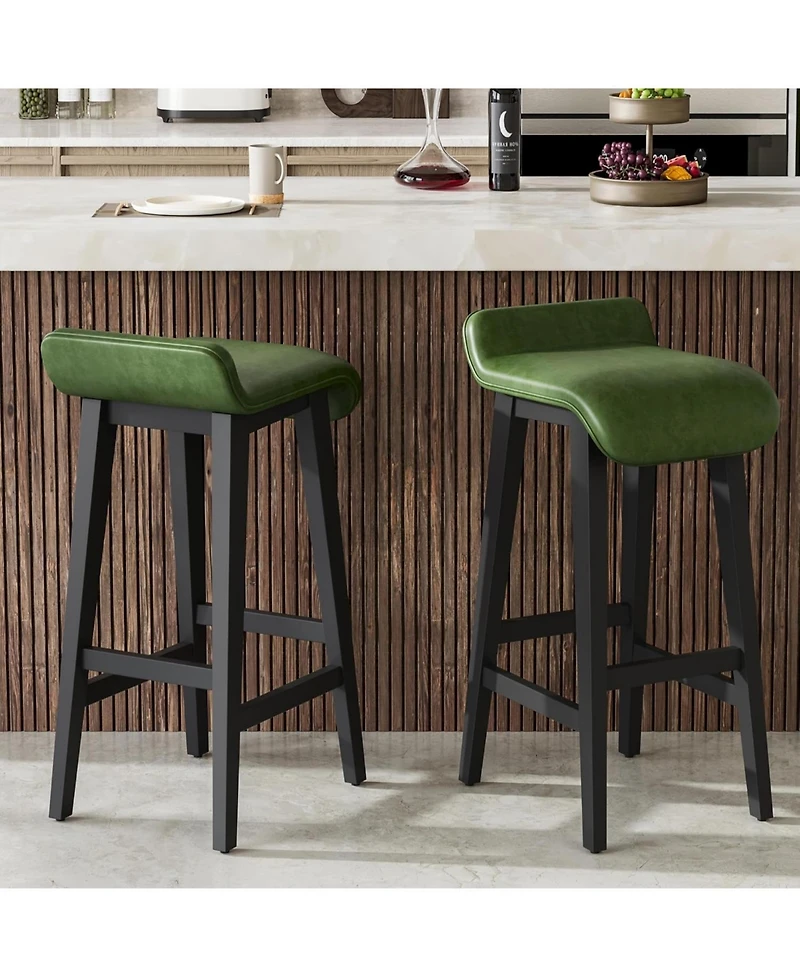 gaomon Bar Stools Set of 2, Modern Upholstered Kitchen Stools with Low Back, Footrest & Wood Legs, Counter Height for Kitchen or Dining.