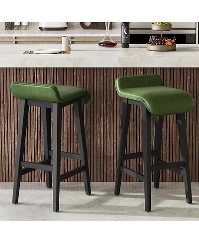 gaomon Bar Stools Set of 2, Modern Upholstered Kitchen Stools with Low Back, Footrest & Wood Legs, Counter Height for Kitchen or Dining.