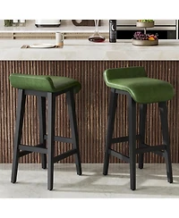 gaomon Bar Stools Set of 2, Modern Upholstered Kitchen Stools with Low Back, Footrest & Wood Legs, Counter Height for Kitchen or Dining.