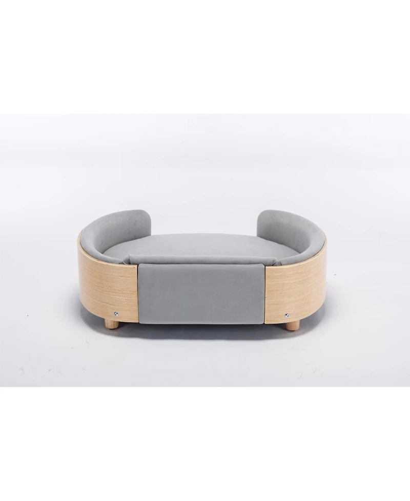 Aostirmotor Mid-Size Light Grey Scandinavian Elevated Dog Bed with Solid Wood Legs and Velvet Cushion