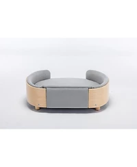 Aostirmotor Mid-Size Light Grey Scandinavian Elevated Dog Bed with Solid Wood Legs and Velvet Cushion