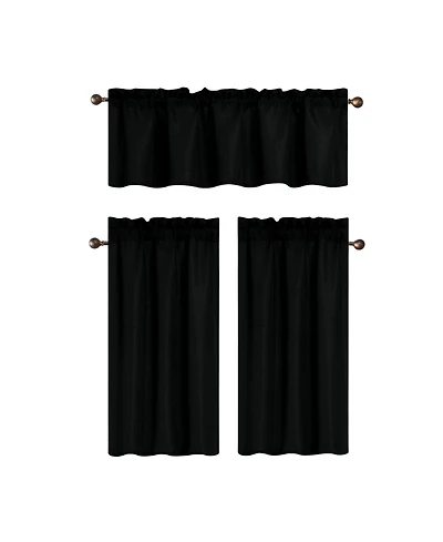 Rt Designers Collection 100% Polyester Gibson Solid 3 Piece Kitchen Curtains Valance and Tiers Set 54" x 18
