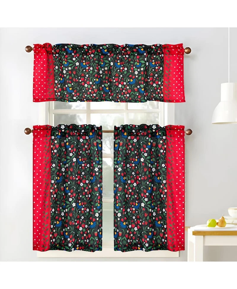 Rt Designers Collection Polyester Cucina Strawberry Fields Kitchen Curtains Valance and Tiers Set 52" x 18" Muticolor