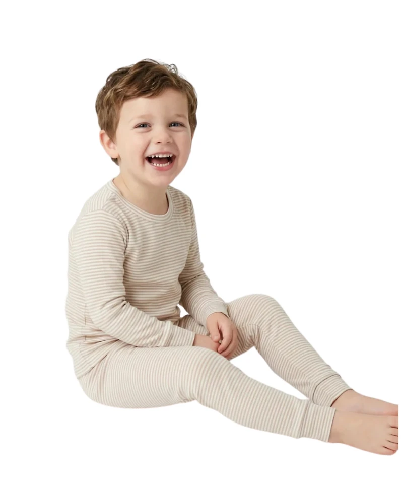 Motette Toddler Boys Oatmeal Stripe Bamboo Pajama Set