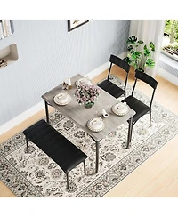 gaomon 5 Piece Dining Table Set for 4, Metal Frame Table with Bench & Upholstered Chairs, Modern Set for Apartments