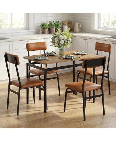 gaomon 5-Piece Dining Table Set for 4, Wooden Kitchen Table, Pu Upholstered Chairs, Industrial Frame, Home or Studio
