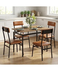 gaomon 5-Piece Dining Table Set for 4, Wooden Kitchen Table, Pu Upholstered Chairs, Industrial Frame, Home or Studio