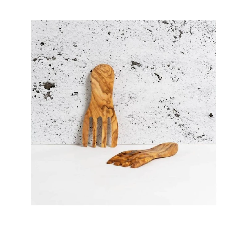 Gharyan Stoneware, Olive Wood Salad Servers Flat Forks Set