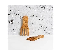 Gharyan Stoneware, Olive Wood Salad Servers Flat Forks Set