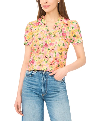 CeCe Women's V-Neck Ruffle-Trim Top