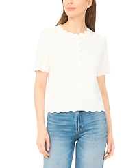 CeCe Women's Crewneck Scallop-Edge Cardigan Sweater