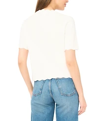 CeCe Women's Crewneck Scallop-Edge Cardigan Sweater