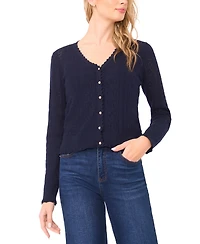 CeCe Women's V-Neck Pointelle Cotton Cardigan Sweater