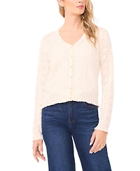 CeCe Women's V-Neck Pointelle Cotton Cardigan Sweater