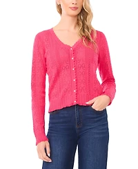 CeCe Women's V-Neck Pointelle Cotton Cardigan Sweater