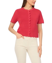 CeCe Women's Crewneck Scallop-Edge Cardigan Sweater