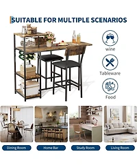 gaomon 3-Piece Expandable Dining Table Set for 2, Compact Bar Height Table w/Storage & Wine Rack, Ideal for Small Kitchens