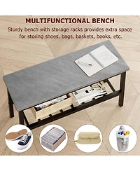 gaomon 4-Piece Dining Table Set with 2 Chairs & Bench, Metal Frame, Storage Rack, Modern Space-Saving Set for Home Restaurant