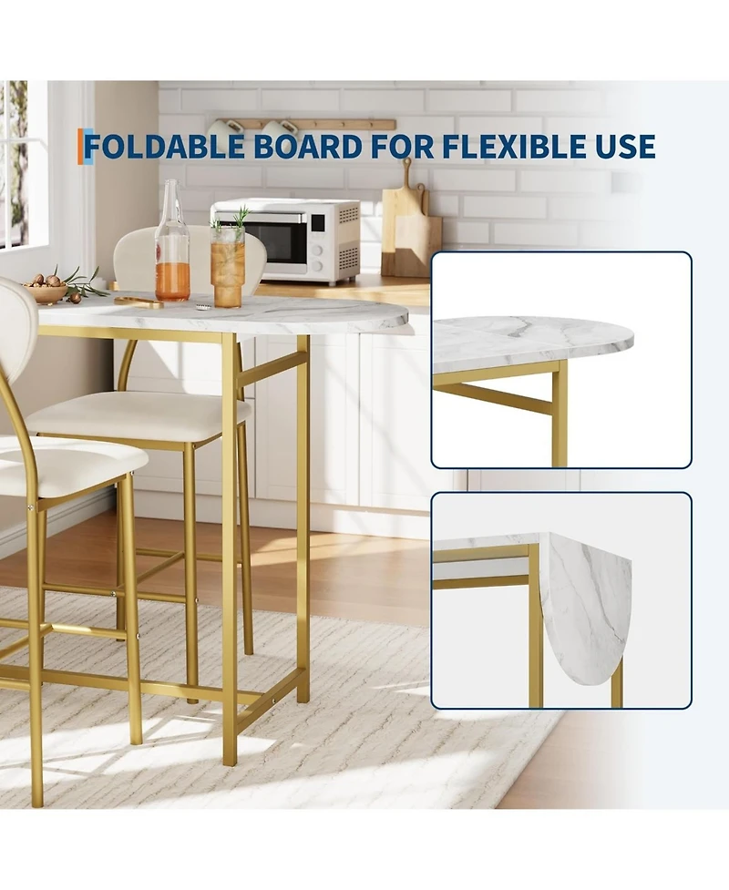 gaomon Expandable 3-Piece Dining Table Set for 2, Bar Table & Chairs with Storage Shelves, Wine Rack