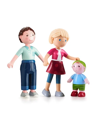 Haba Little Friends Family Bundle – Set of 3 Dollhouse People Figures for Ages 3+, Flexible Plastic Mini Dolls for Pretend Play