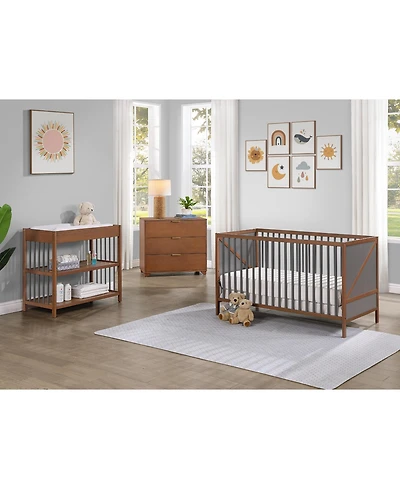 Flynama 3in1 Convertible Crib - Mid-Century Solid Wood, 3-Position Mattress Height
