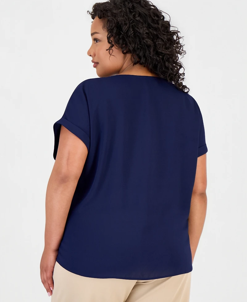 Jones New York Plus Side-Button Boat Neck Top