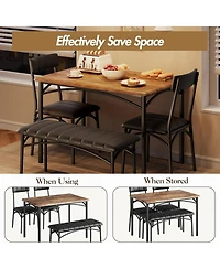 gaomon 5 Piece Dining Set for 4, Rectangular Metal Frame Table with Bench & Upholstered Chairs, Compact Table for Small Spaces