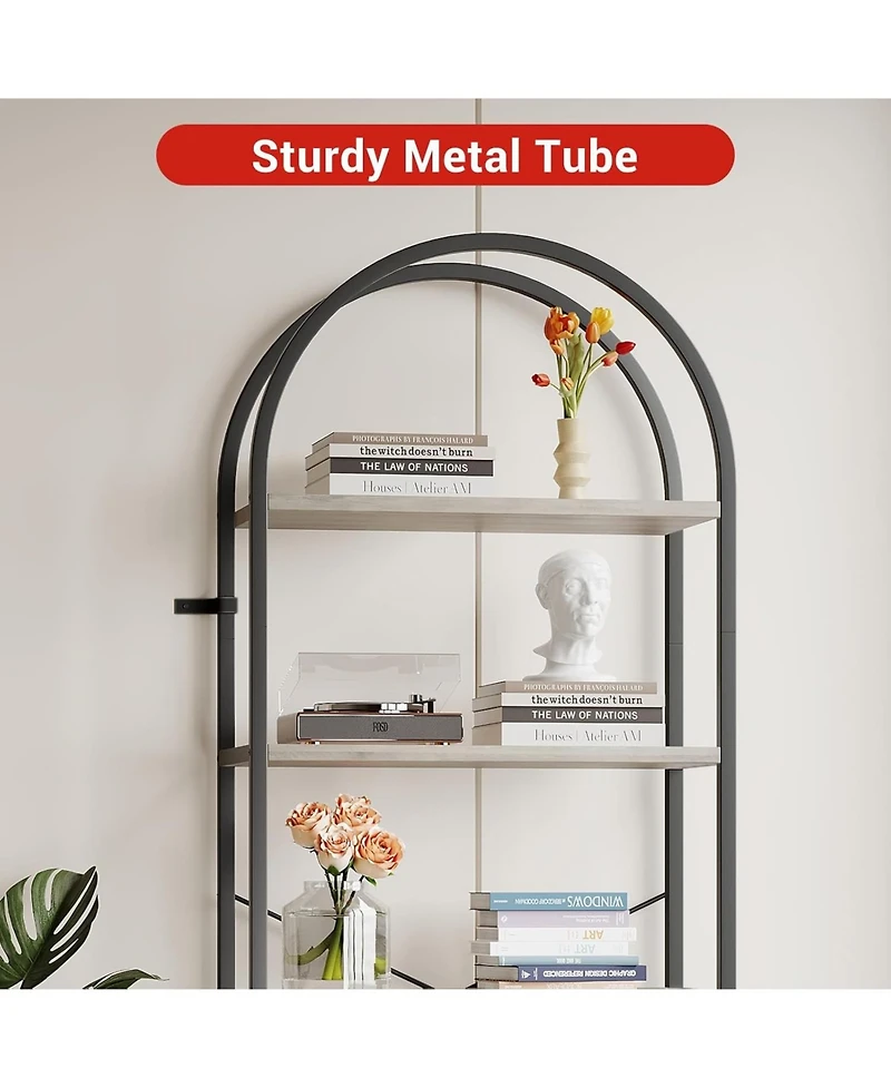 gaomon 5-Tier 70.8" Tall Arched Bookshelf, Open Display Shelf with Metal Frame, Storage Rack for Bedroom or Home.