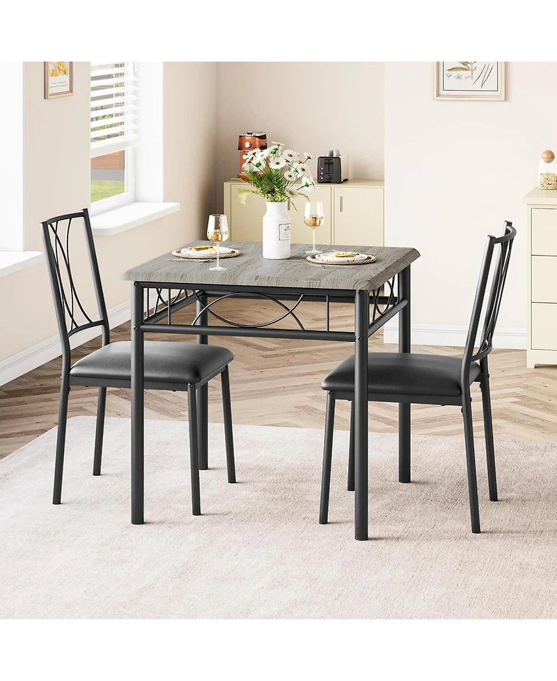 gaomon 3-Piece Dining Table Set for 2, Kitchen Table with Upholstered Chairs, Space-Saving Square Table for Small Apartment