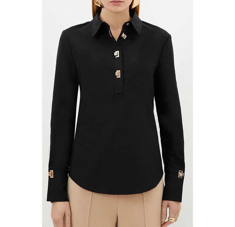 Karen Millen Women's Techno Cotton Gold Clasp Shirt